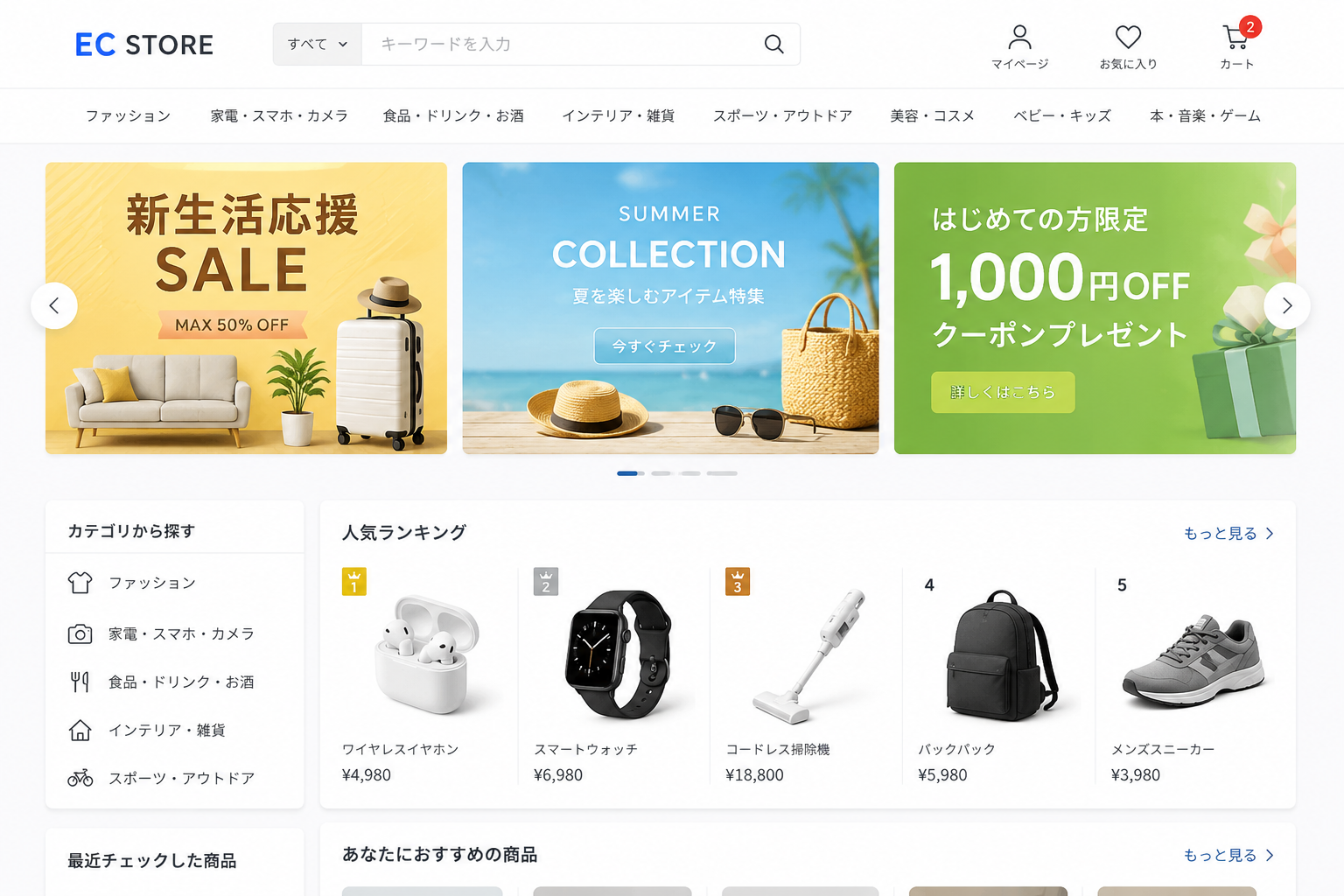 ECシステムの画面例